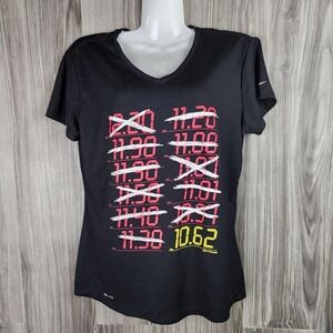 Nike‎ Dri-FIT Womens Black 100m Records Graphic V-Neck Running T-Shirt Size M